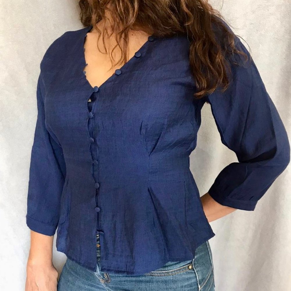Navy blue button down blouse
